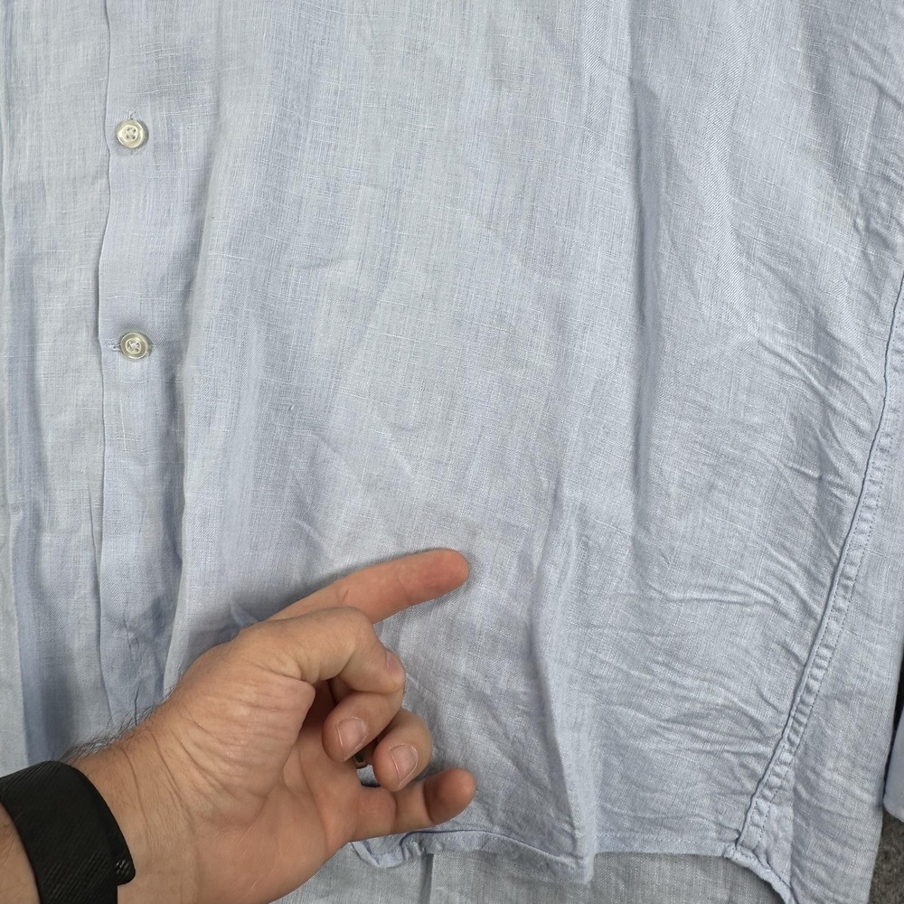 Piattelli Shirt Mens 2XL Blue Linen Long Sleeve Dress Button Front Barneys NY - Picture 5 of 14
